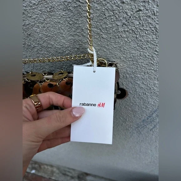 PACO RABANNE X H&M SILVER GOLD SEQUIN DISC EMBELLISHED CHAIN SHOULDER BAG NWT! - Picture 11 of 14